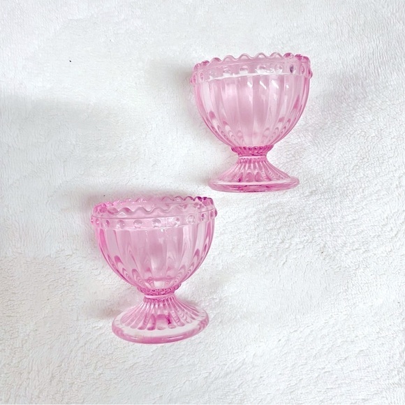 Other - Pink Ridged Glass Easter Egg Cups - set of 2​